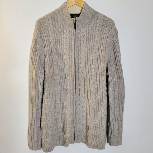 Tasso Elba light grey Lambswool zipper ribbed sweater jacket Size XL - Picture 1 of 9